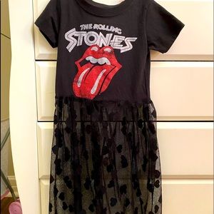 Rollingstones tee shirt with heart long mesh skirt attached.